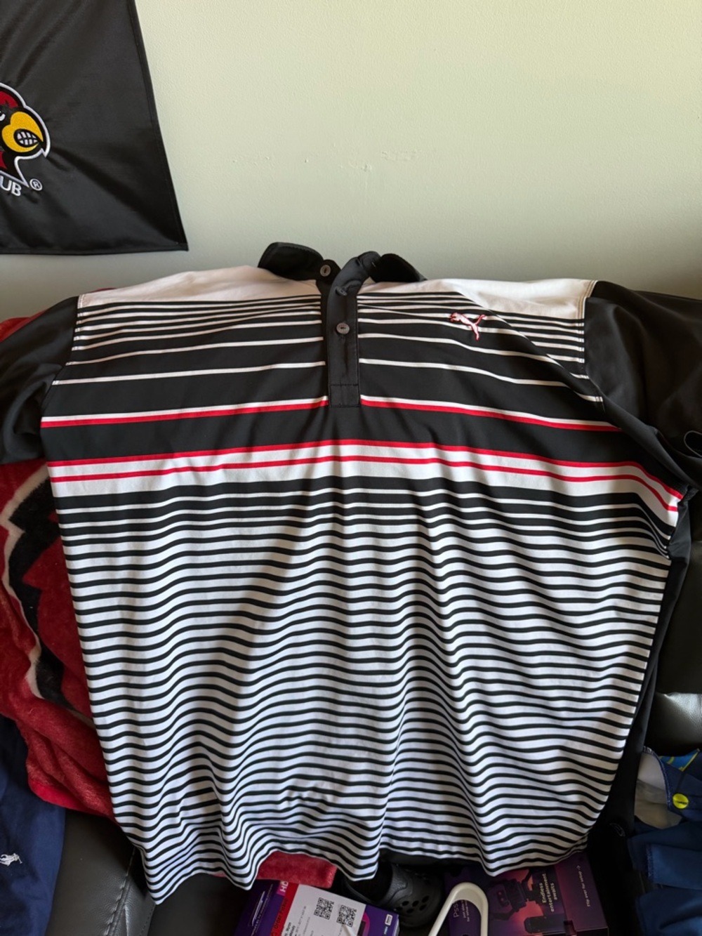 Puma Black White and Red Striped Men's Polo